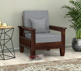Fenwick 1 Seater Solid Wood Sofa (Walnut Finish)