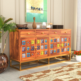 Penthris Sheesham Wood Cabinet and Sideboard (Honey Finish)
