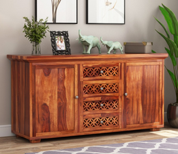 Olythian Sheesham Wood Cabinet and Sideboard (Honey Finish)