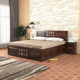Wythenis Sheesham Wood King Size Bed With Storage (Walnut Finish)