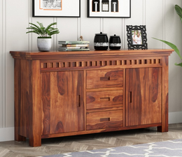 Joventhis Sheesham Wood Cabinet and Sideboard (Honey Finish)