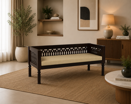 Yokriayn 3 Seater Solid Wood Sofa (Walnut Finish)