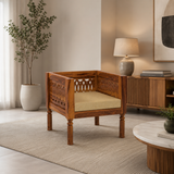 Yokriayn 1 Seater Solid Wood Sofa (Honey Finish)