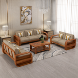 Curve 7 Seater Solid Wood Sofa (Honey Finish)