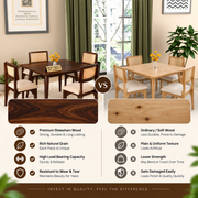 Onyxello Sheesham Wood Dining Set 4 Seater (Walnut Finish)