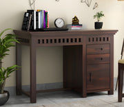 Calvithor Sheesham Wood Study Table with Pull Out Drawers and Cabinet (Walnut Finish)