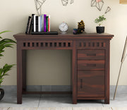 Calvithor Sheesham Wood Study Table with Pull Out Drawers and Cabinet (Walnut Finish)