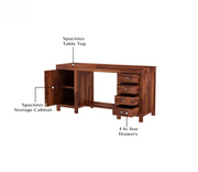 Yvithon Sheesham Wood Study Table with Four Drawers & Cabinet (Honey Finish)