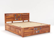 Wythenis Sheesham Wood Queen Size Bed With Storage (Honey Finish)