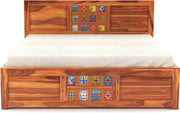 Wythenis Sheesham Wood Queen Size Bed With Storage (Honey Finish)