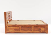Wythenis Sheesham Wood Queen Size Bed With Storage (Honey Finish)