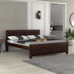 Morsithis Sheesham Wood King Size Bed Without Storage (Walnut Finish)