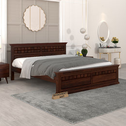 Novren Sheesham Wood King Size Bed Without Storage (Walnut Finish)