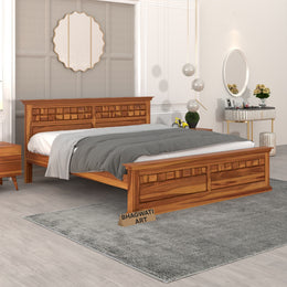 Novren Sheesham Wood King Size Bed Without Storage (Honey Finish)