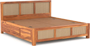 Threxian Sheesham Wood King Size Bed With Storage (Honey Finish)