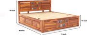 Wythenis Sheesham Wood King Size Bed With Storage (Honey Finish)