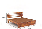 Phentros Sheesham Wood King Size Bed Without Storage (Honey Finish)