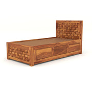 Eldvior Sheesham Wood Single Size Bed With Storage (Honey Finish)