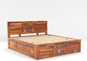 Wythenis Sheesham Wood King Size Bed With Storage (Honey Finish)