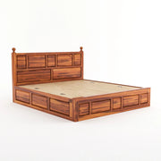 Valtorian Sheesham Wood King Size Bed With Storage (Honey Finish)