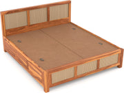 Threxian Sheesham Wood King Size Bed With Storage (Honey Finish)