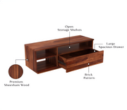 Fendthorin Sheesham Wood Tv Unit with Shelf Storage (Honey Finish)