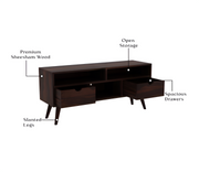 Drolvian Sheesham Wood Tv Unit with Two Pull Out Drawers and Shelves (Walnut Finish)