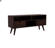 Drolvian Sheesham Wood Tv Unit with Two Pull Out Drawers and Shelves (Walnut Finish)