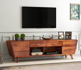 Grelthian Sheesham Wood Tv Unit with Cupboards Drawers and Shelve Storage (Honey Finish)