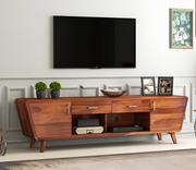 Grelthian Sheesham Wood Tv Unit with Cupboards Drawers and Shelve Storage (Honey Finish)