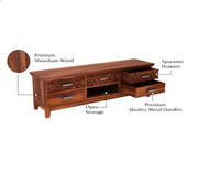 Hoventris Sheesham Wood Tv Unit with Five Pull Out Drawers (Honey Finish)