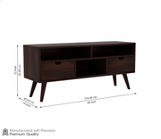 Drolvian Sheesham Wood Tv Unit with Two Pull Out Drawers and Shelves (Walnut Finish)