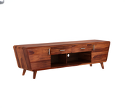 Grelthian Sheesham Wood Tv Unit with Cupboards Drawers and Shelve Storage (Honey Finish)