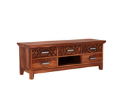 Hoventris Sheesham Wood Tv Unit with Five Pull Out Drawers (Honey Finish)