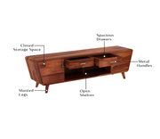 Grelthian Sheesham Wood Tv Unit with Cupboards Drawers and Shelve Storage (Honey Finish)