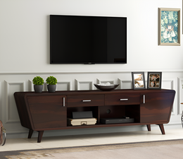 Grelthian Sheesham Wood Tv Unit with Cupboards Drawers and Shelve Storage (Walnut Finish)