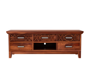 Hoventris Sheesham Wood Tv Unit with Five Pull Out Drawers (Honey Finish)