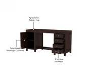 Yvithon Sheesham Wood Study Table with Four Drawers & Cabinet (Walnut Finish)