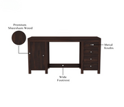 Yvithon Sheesham Wood Study Table with Four Drawers & Cabinet (Walnut Finish)